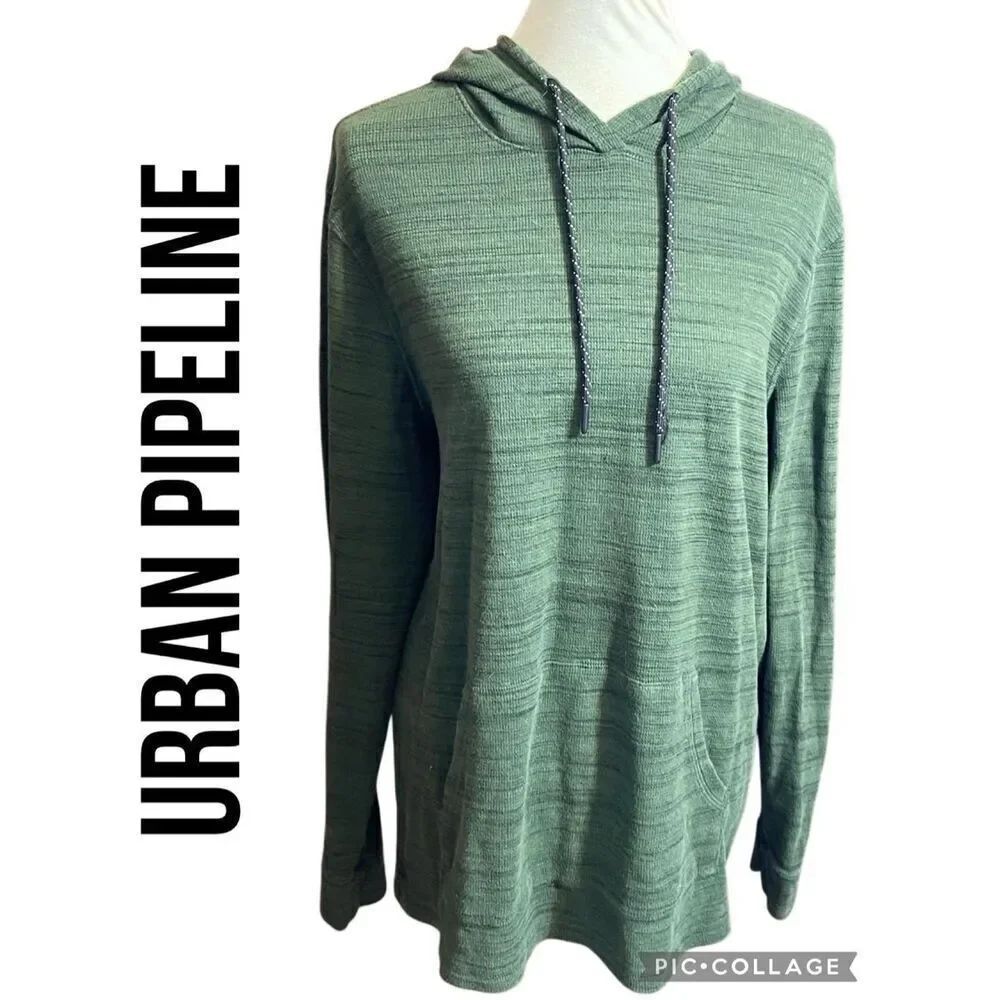 Urban Pipeline Men’s Lightweight Green Pullover Hoodie With Kangaroo Pocket Size